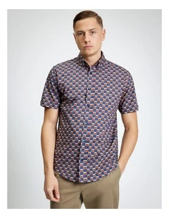 Retro Geo Print in Twilight Denim