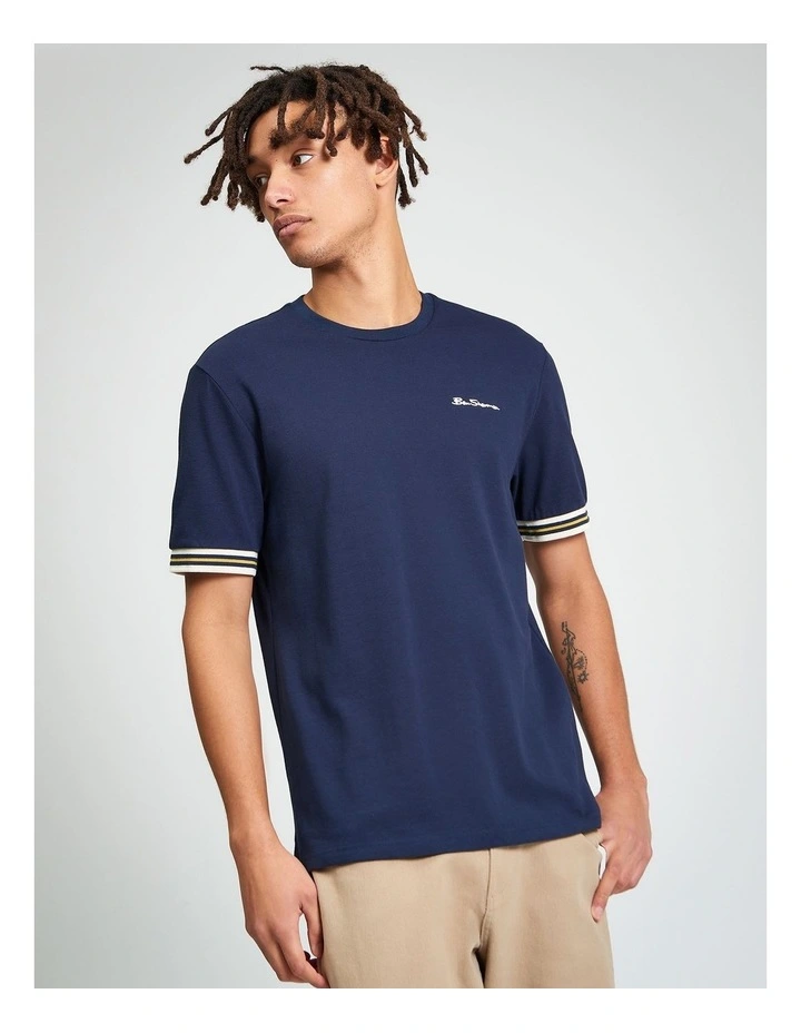 Pique Tipped Tee in Dark Navy image 1