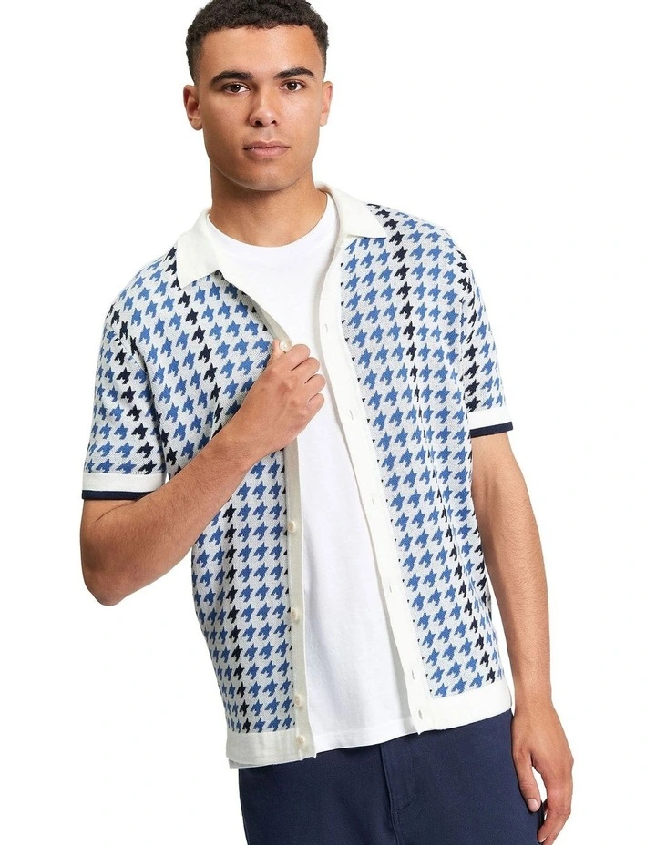 Houndstooth Button Through Polo in Ivory image 1