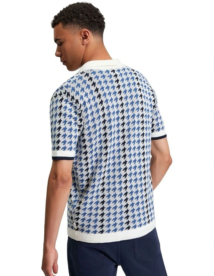 Houndstooth Button Through Polo in Ivory image 2