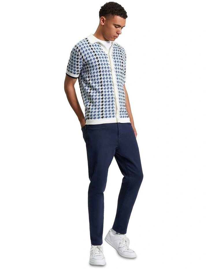 Houndstooth Button Through Polo in Ivory image 3