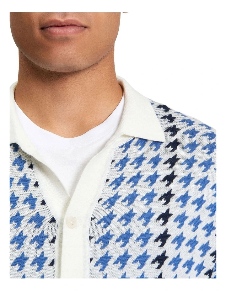 Houndstooth Button Through Polo in Ivory image 4