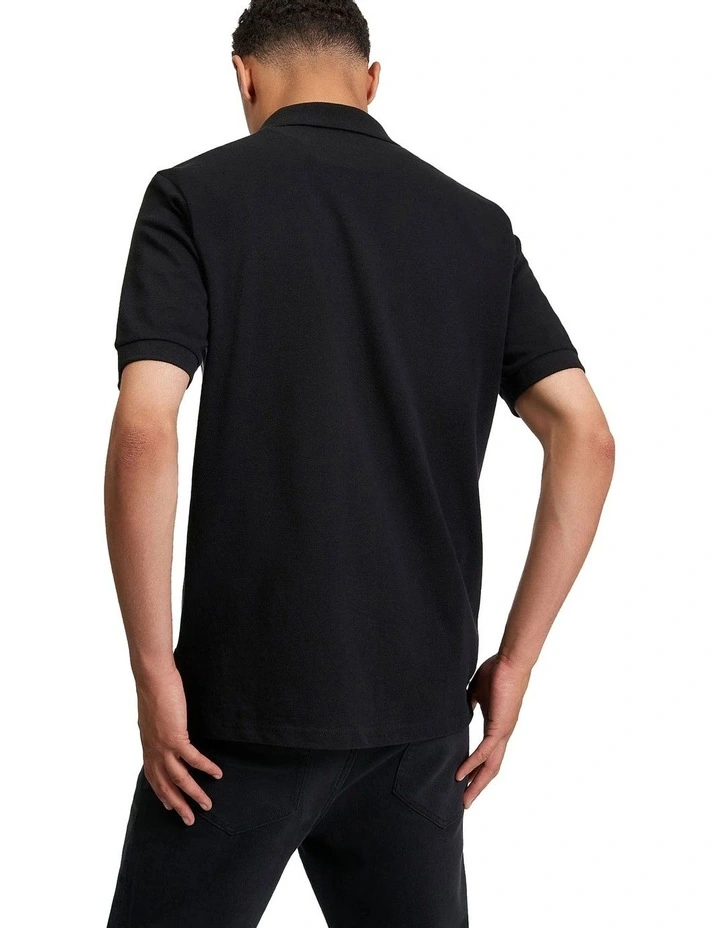 Button Through Stripe Polo in Black image 2
