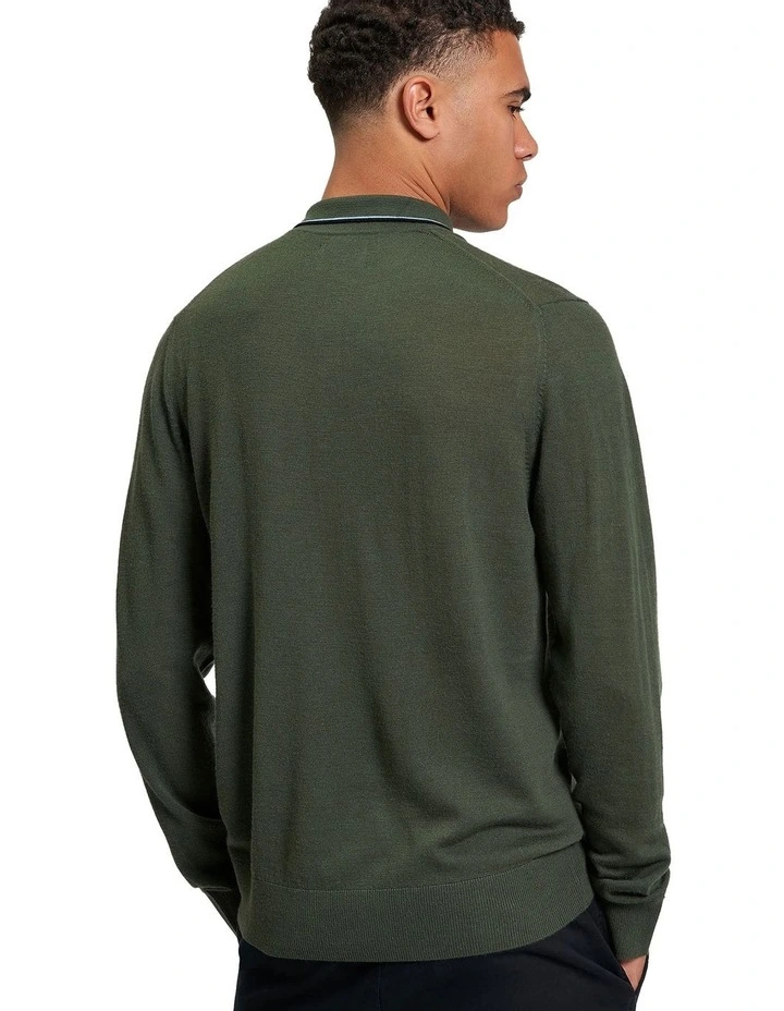 Tipped Merino Polo in Khaki image 2