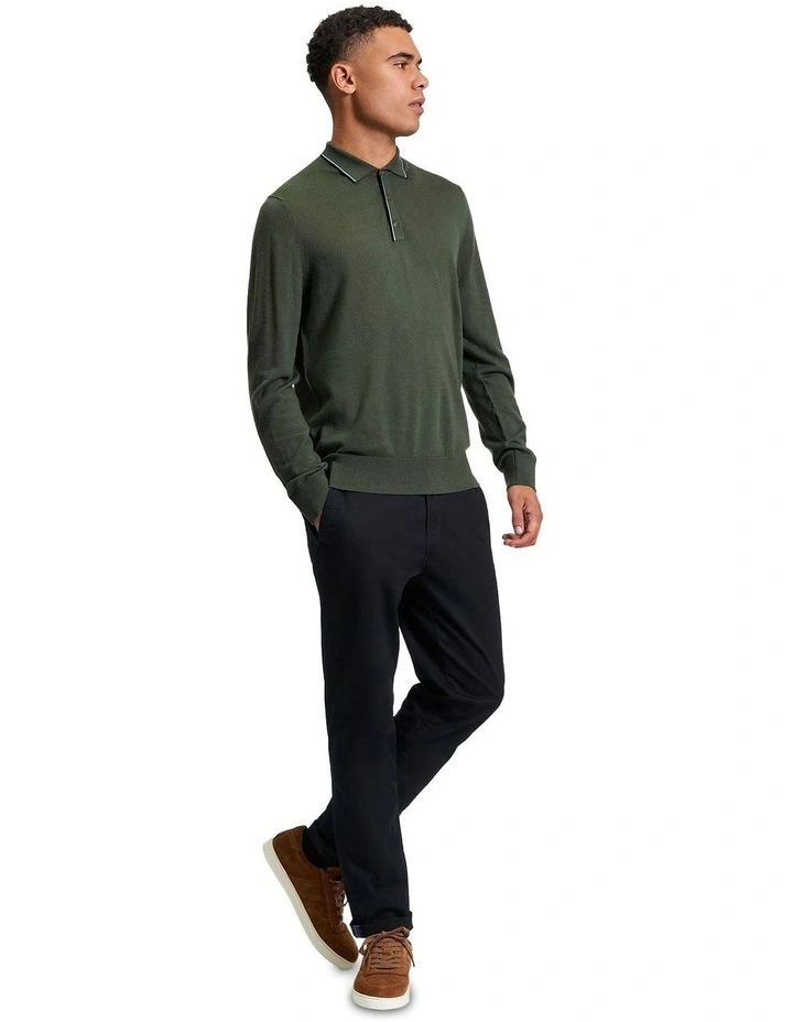 Tipped Merino Polo in Khaki image 3