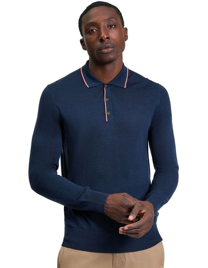 Tipped Merino Polo in Dark Navy image 1