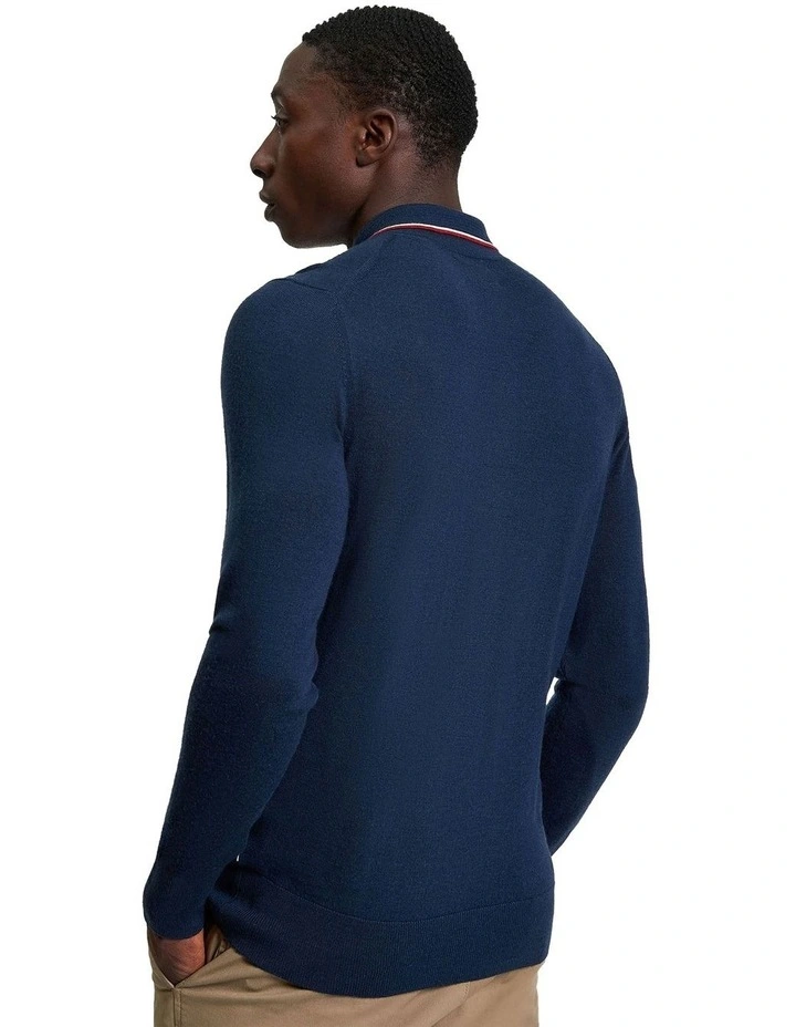 Tipped Merino Polo in Dark Navy image 2