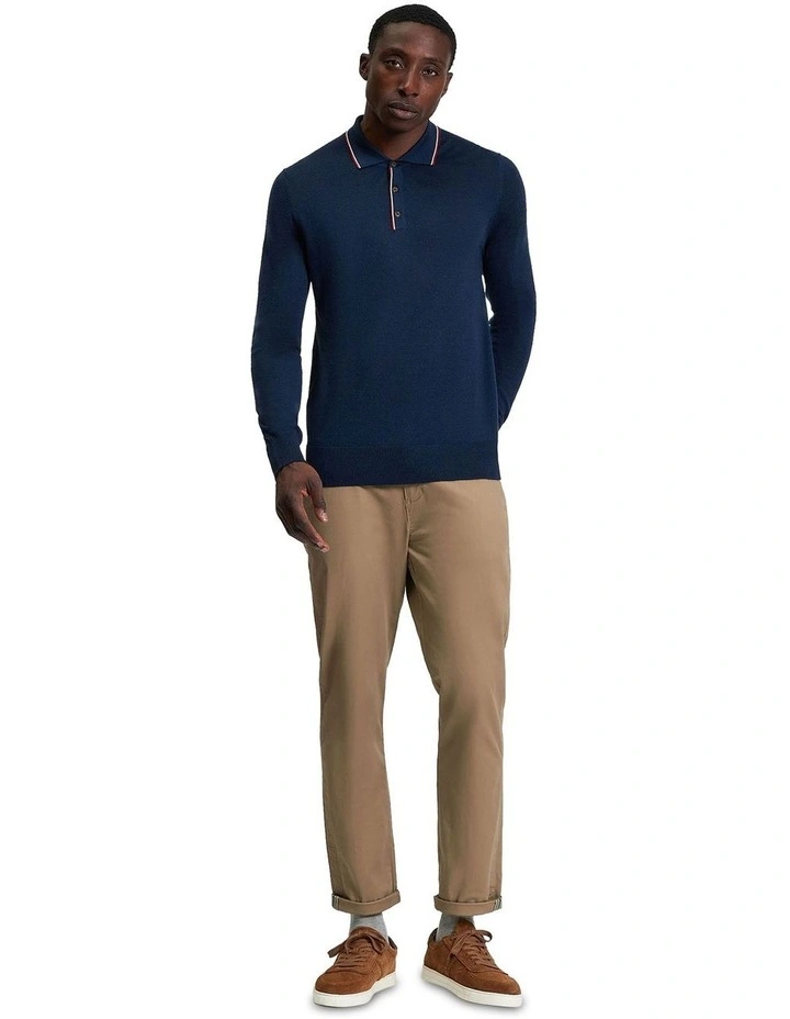 Tipped Merino Polo in Dark Navy image 3
