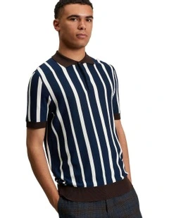 Raised Stripe Polo in Dark Navy