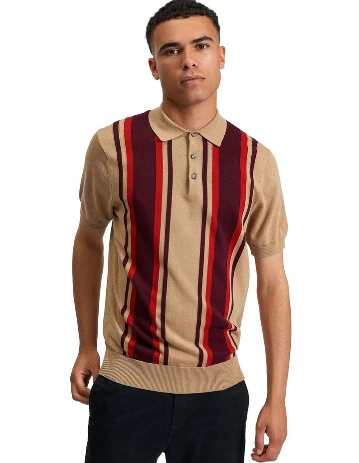 Vertical Stripe Polo in Sand image 1