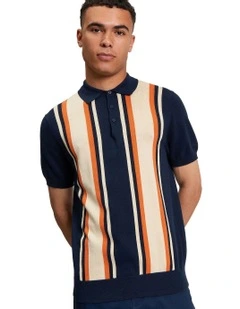 Vertical Stripe Polo in Dark Navy
