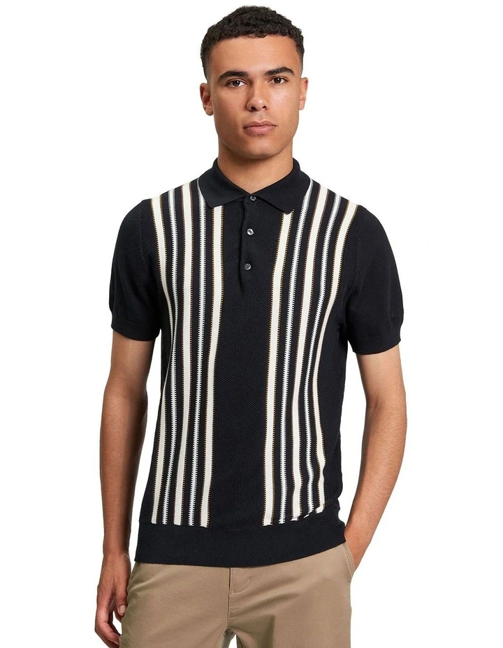 Placement Stripe Polo Shirt in Black image 1
