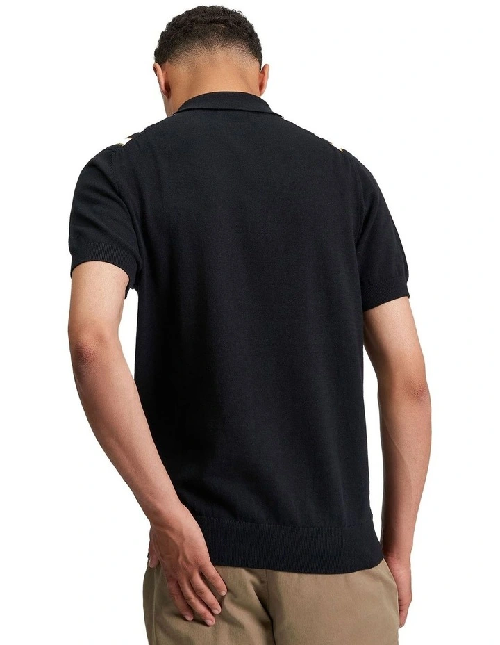 Placement Stripe Polo Shirt in Black image 2