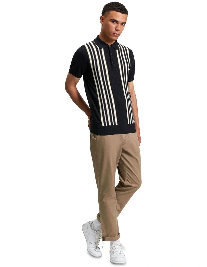 Placement Stripe Polo Shirt in Black image 3