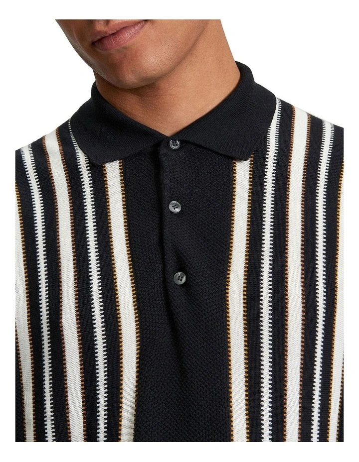 Placement Stripe Polo Shirt in Black image 4