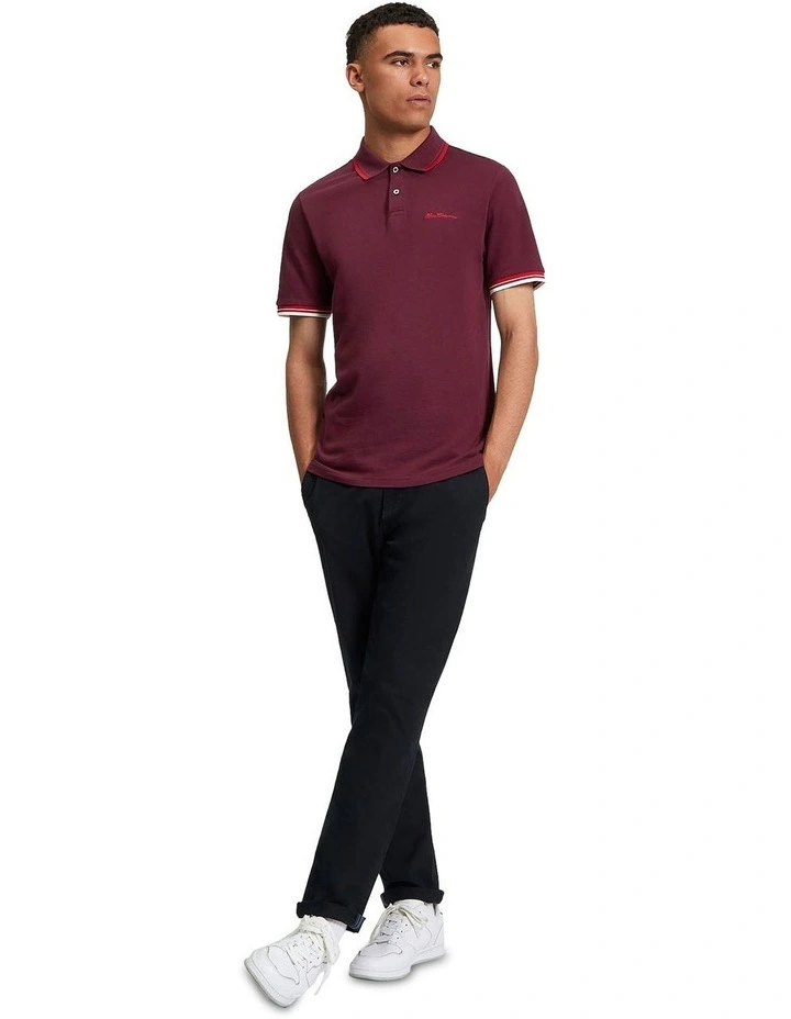 Signature Pique Polo Shirt in Dark Wine image 3