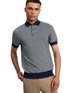 Bi Coloured Textured Polo Shirt in Dark Navy
