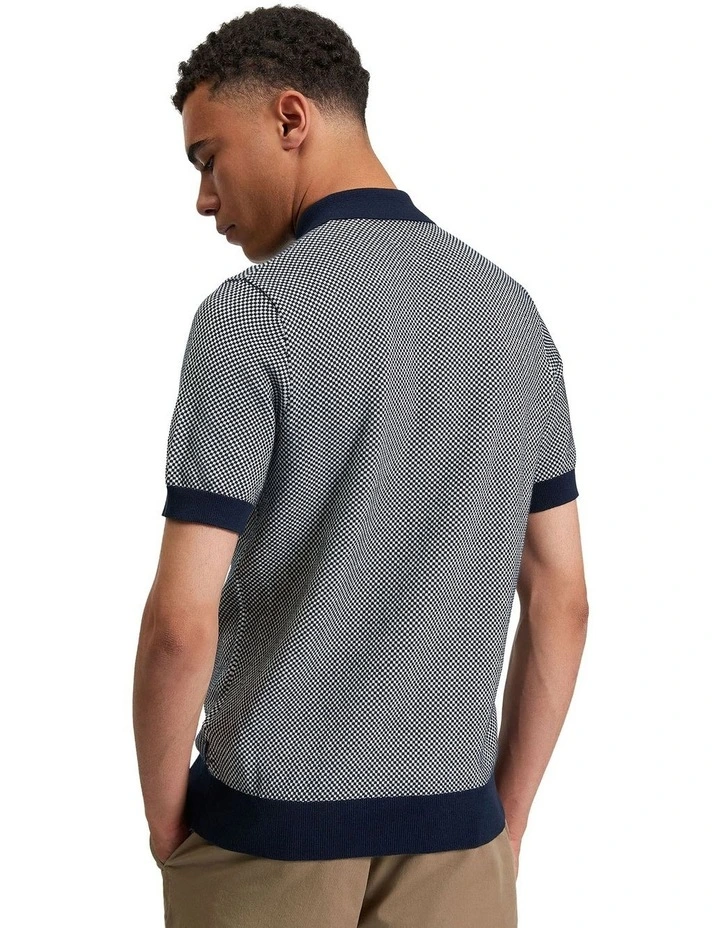 Bi Coloured Textured Polo Shirt in Dark Navy image 2