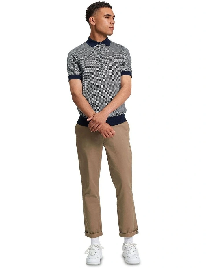 Bi Coloured Textured Polo Shirt in Dark Navy image 3