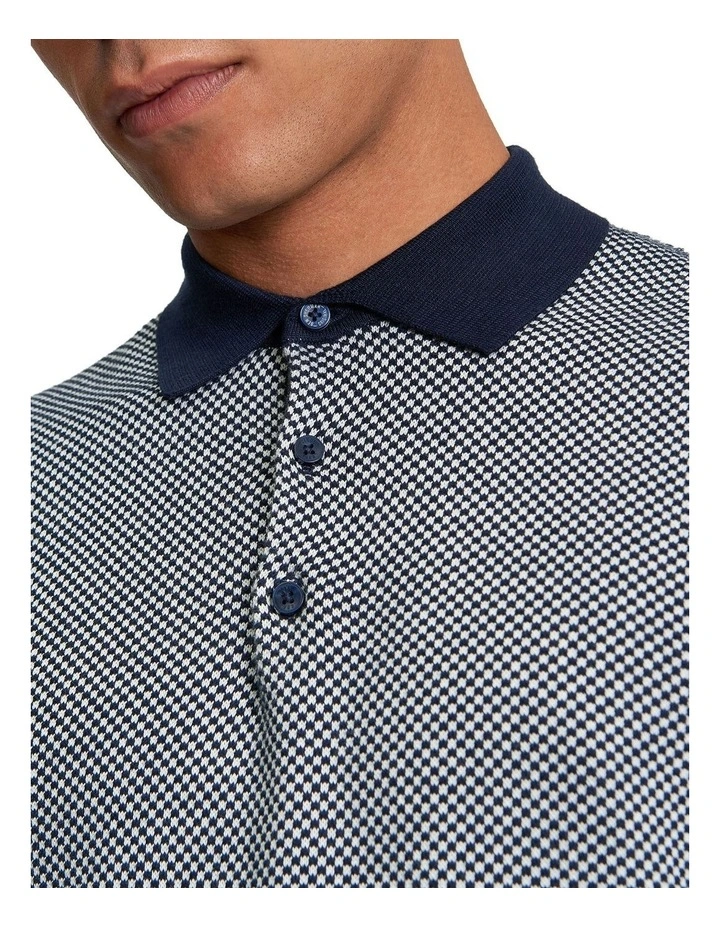Bi Coloured Textured Polo Shirt in Dark Navy image 4