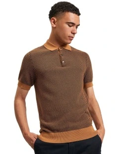 Bi Coloured Textured Polo Shirt in Camel