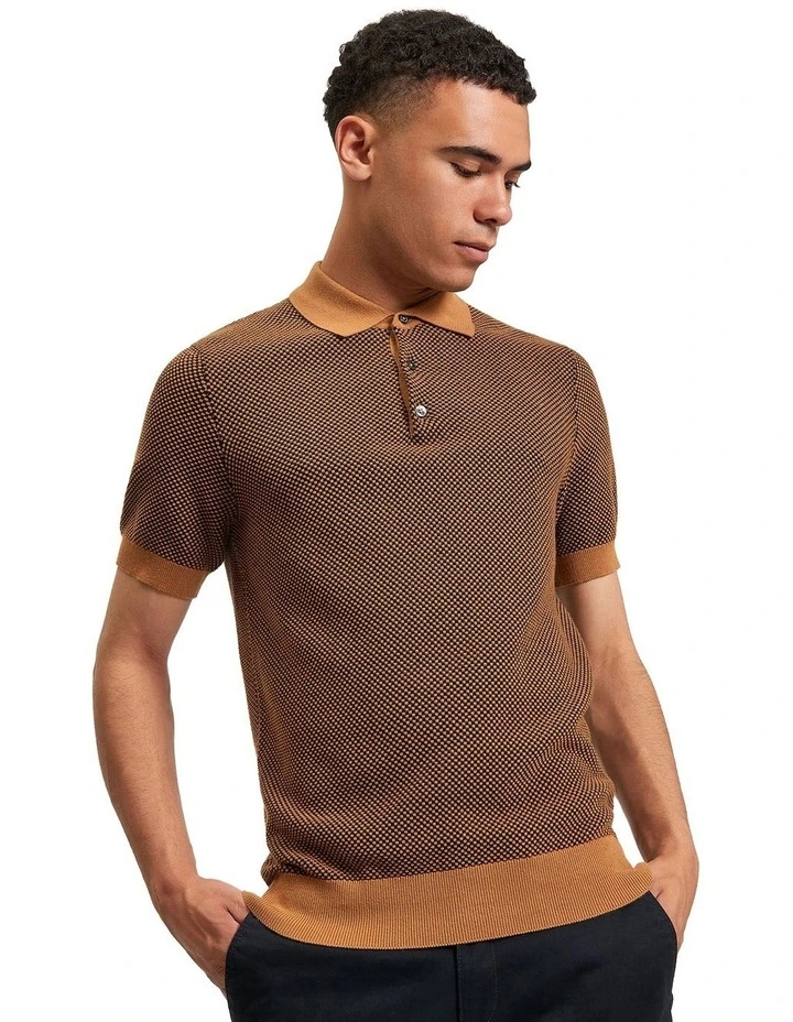 Bi Coloured Textured Polo Shirt in Camel image 1