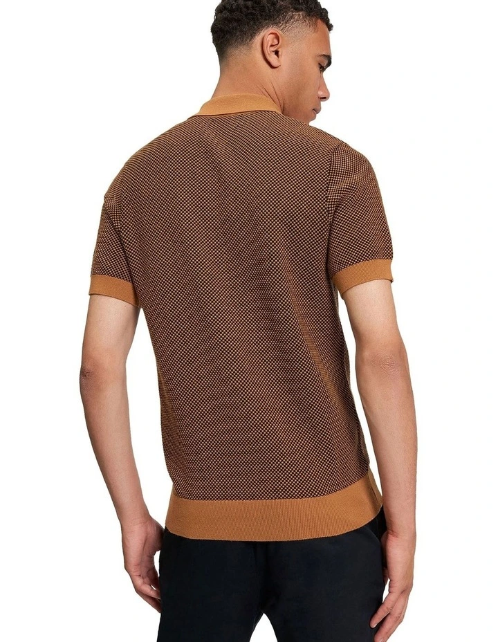 Bi Coloured Textured Polo Shirt in Camel image 2