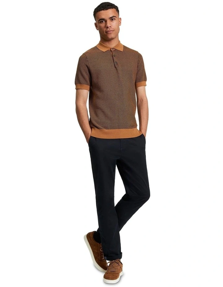 Bi Coloured Textured Polo Shirt in Camel image 3