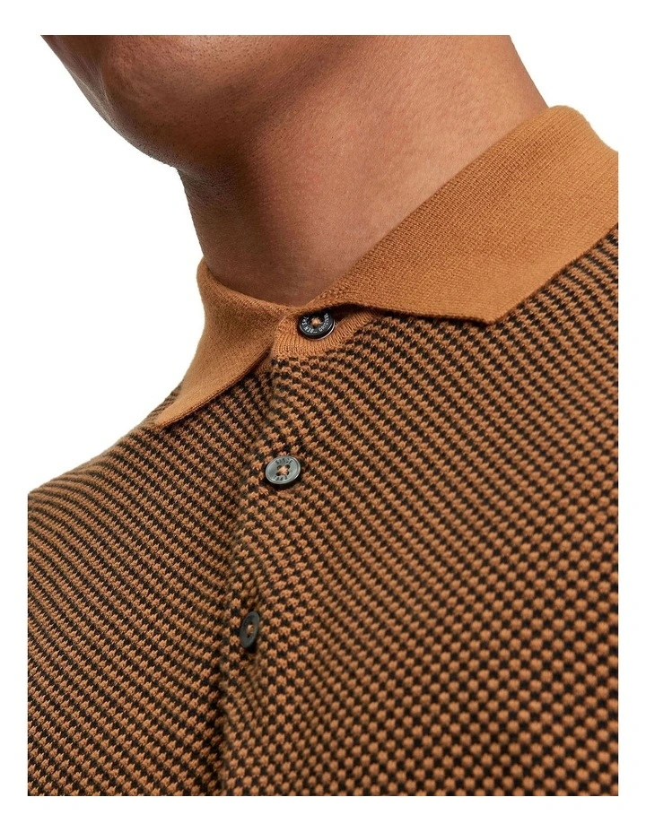 Bi Coloured Textured Polo Shirt in Camel image 4