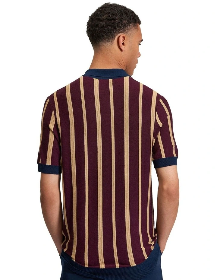 Raised Stripe Polo Shirt in Dark Wine image 2