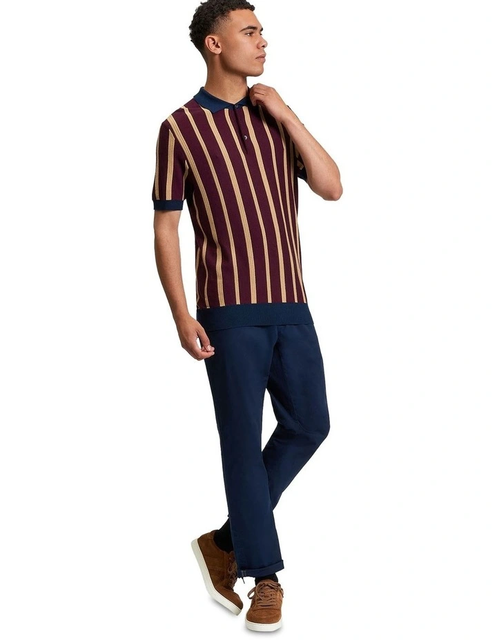 Raised Stripe Polo Shirt in Dark Wine image 3