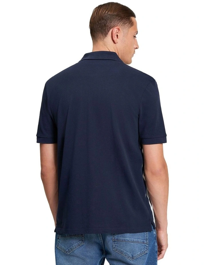 Button Through Stripe Polo in Dark Navy image 2