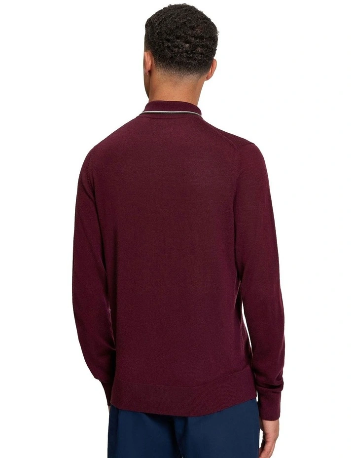 Tipped Merino Polo Shirt in Dark Wine image 2