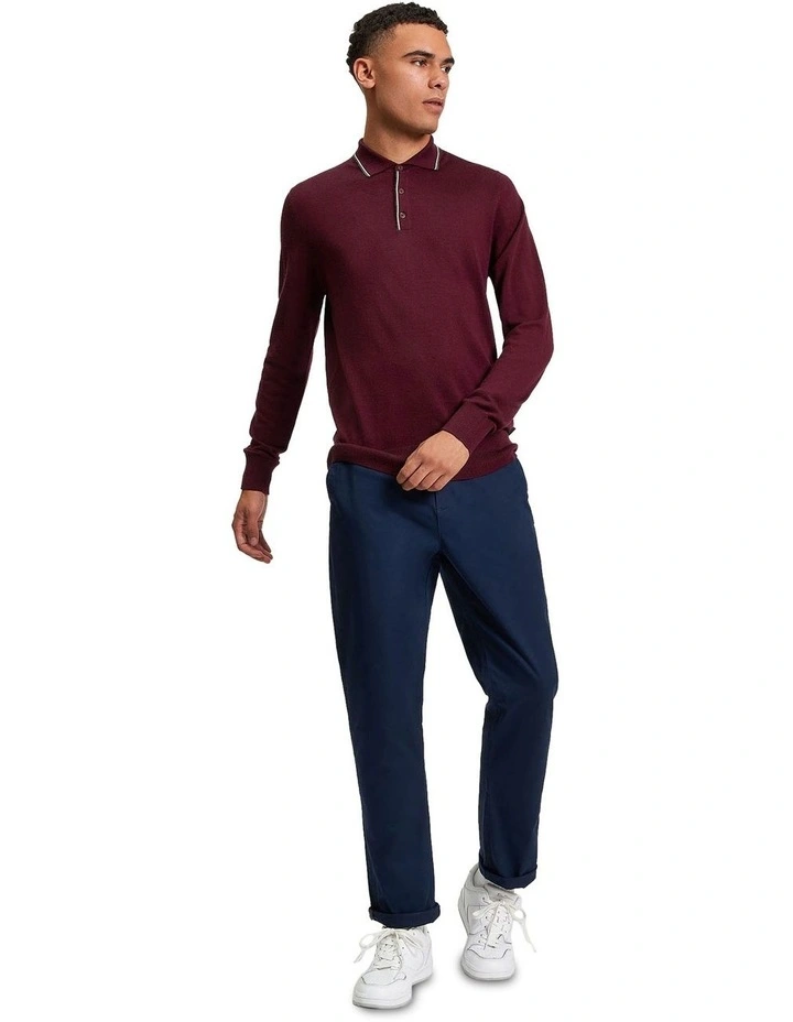 Tipped Merino Polo Shirt in Dark Wine image 3