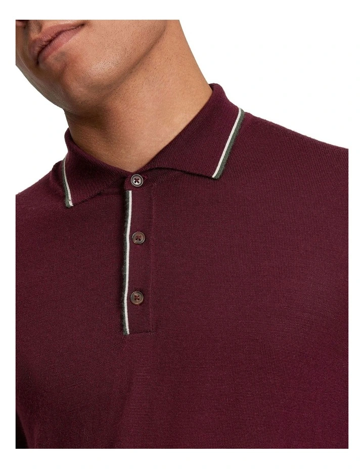 Tipped Merino Polo Shirt in Dark Wine image 4