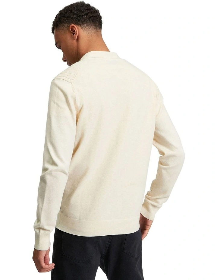 Button Through Cable Polo Shirt in Ivory image 2