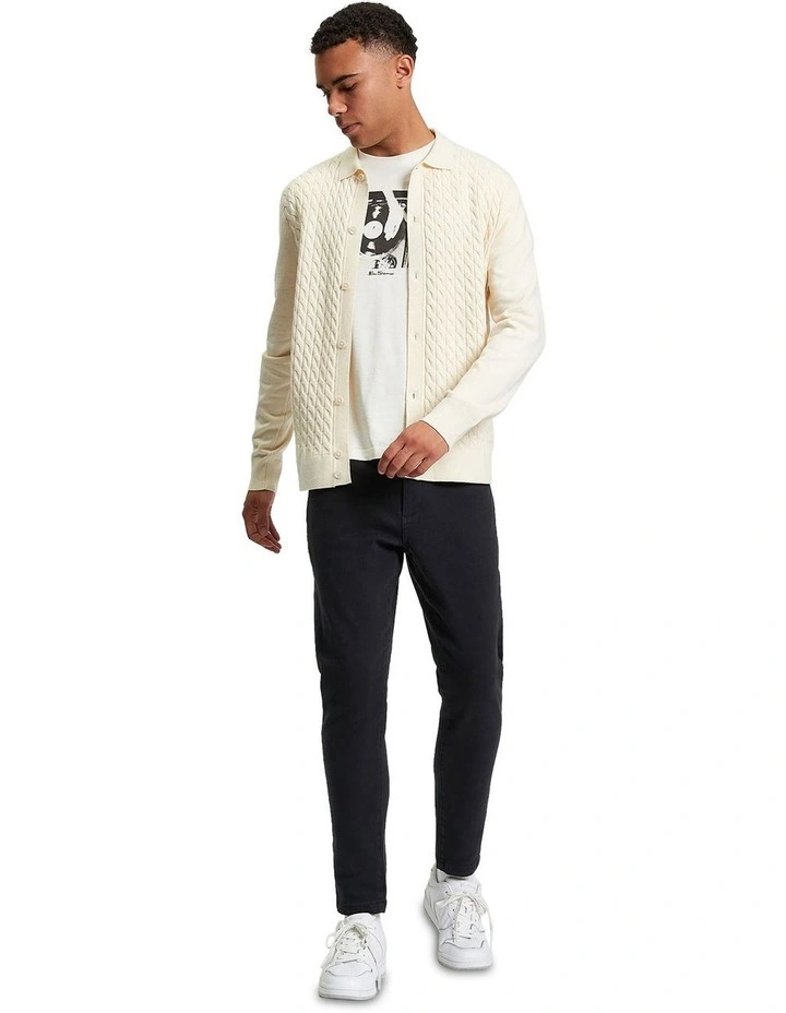 Button Through Cable Polo Shirt in Ivory image 3