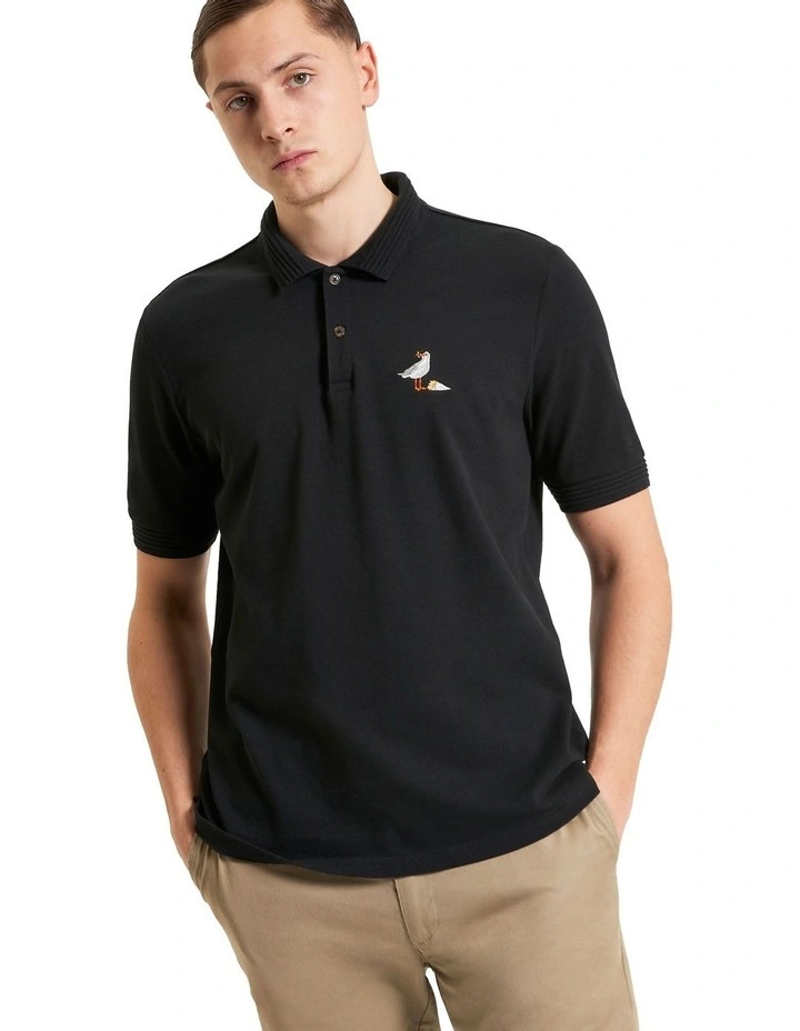 Gull Embroidery Polo in Black image 1
