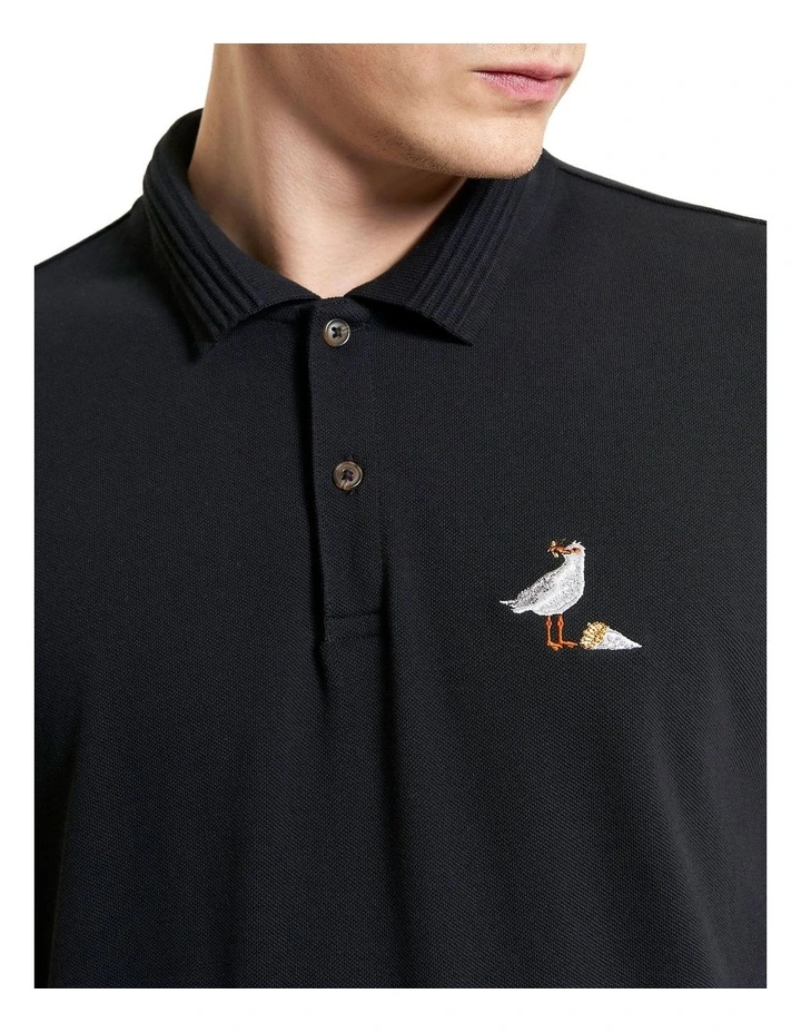 Gull Embroidery Polo in Black image 4