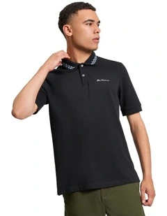 Collar Interest Polo Shirt in Black