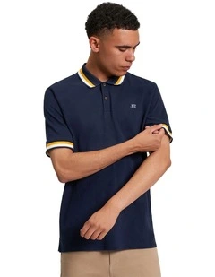 Fabric Interest Polo Shirt in Dark Navy