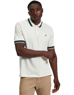 Fabric Interest Polo Shirt in Snow White