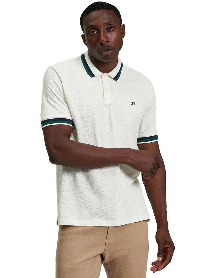 Fabric Interest Polo Shirt in Snow White image 1