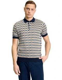 All Over Jacquard Polo in Dark Navy