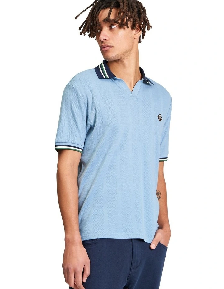 Trim Block Open Neck Polo in Denim image 1