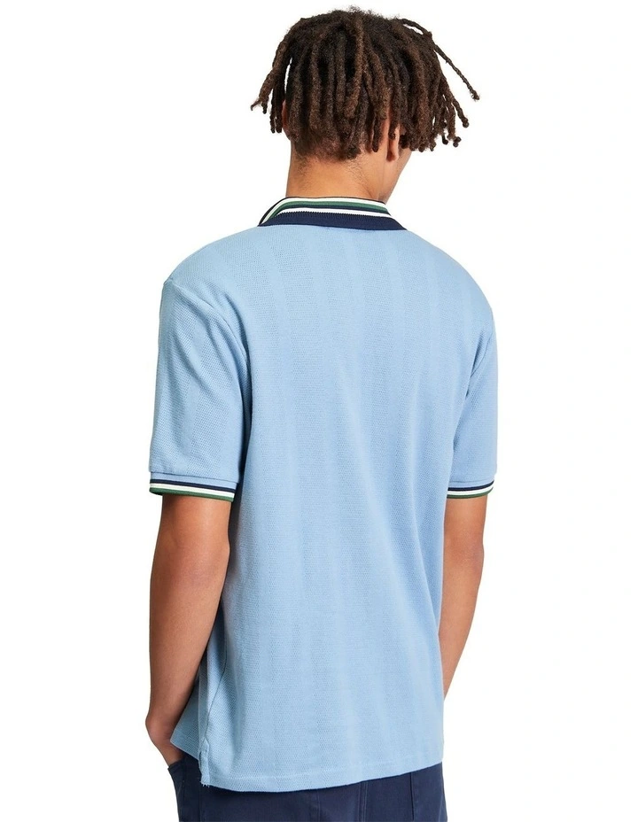 Trim Block Open Neck Polo in Denim image 2