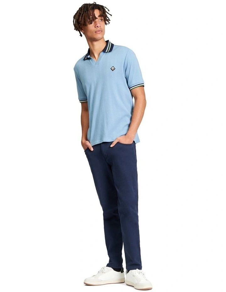 Trim Block Open Neck Polo in Denim image 3