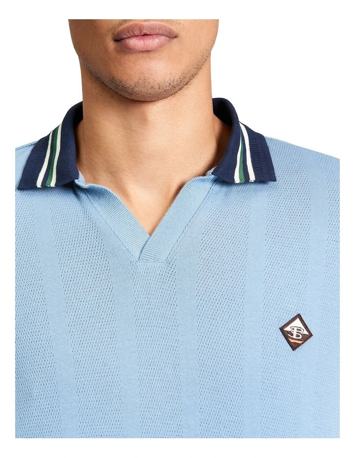 Trim Block Open Neck Polo in Denim image 4