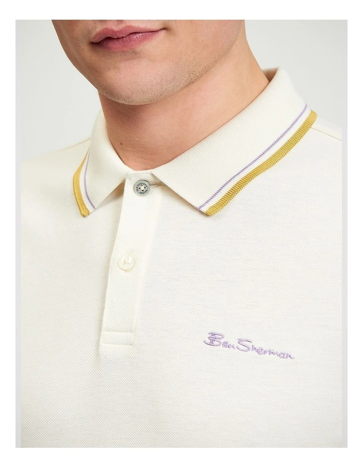 Signature Pique Polo in Oyster White image 4