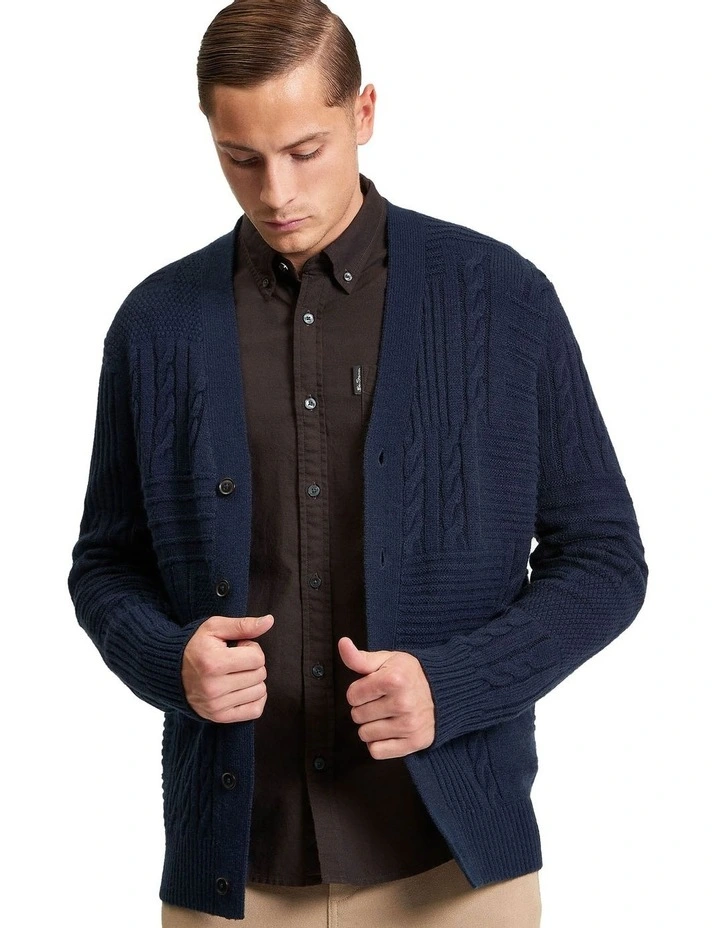 Texture Block Cardigan in Dark Navy image 1
